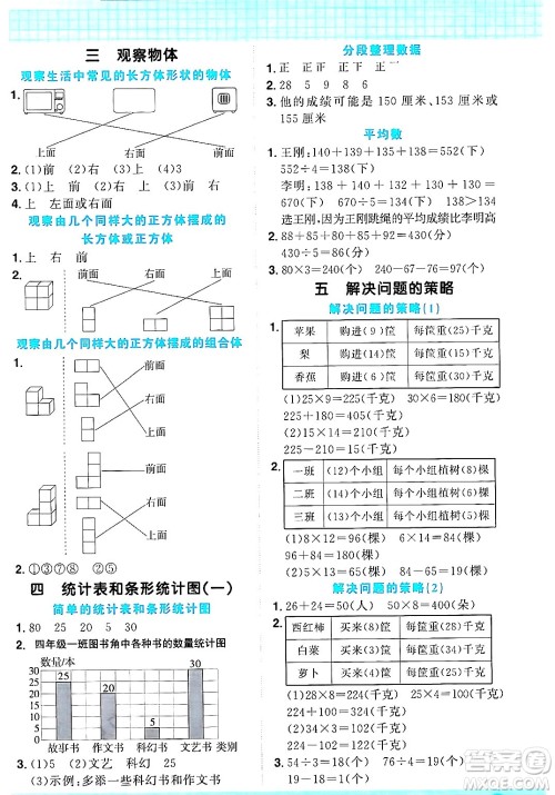 江西教育出版社2024年秋阳光同学计算小达人四年级数学上册苏教版答案