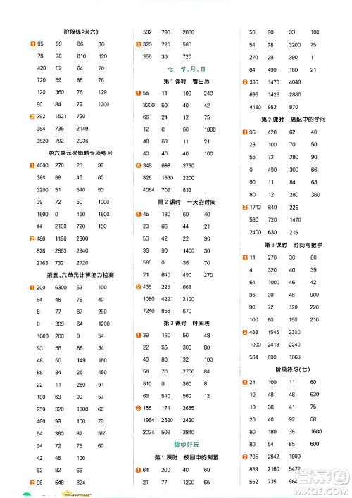 江西教育出版社2024年秋阳光同学计算小达人三年级数学上册北师大版答案