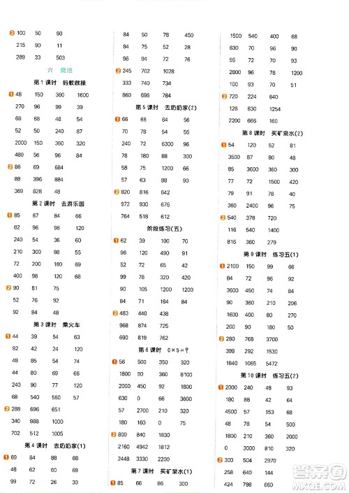 江西教育出版社2024年秋阳光同学计算小达人三年级数学上册北师大版答案