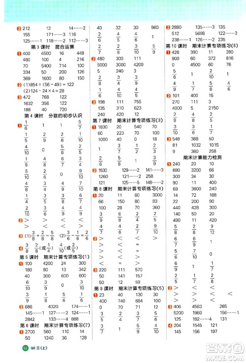 江西教育出版社2024年秋阳光同学计算小达人三年级数学上册青岛版答案