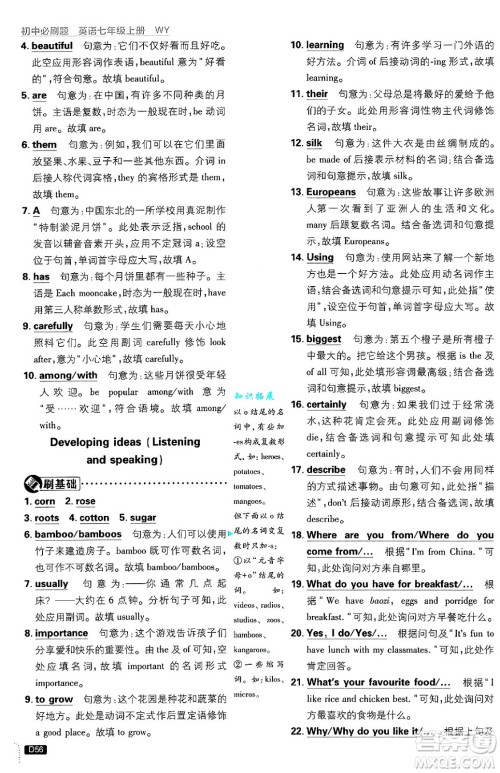 开明出版社2025届初中必刷题七年级英语上册外研版答案
