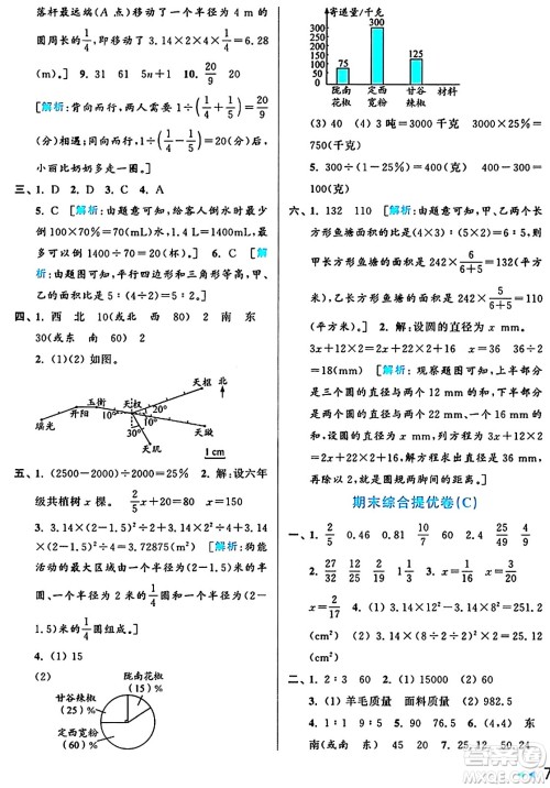 北京教育出版社2024年秋亮点给力大试卷六年级数学上册人教版答案