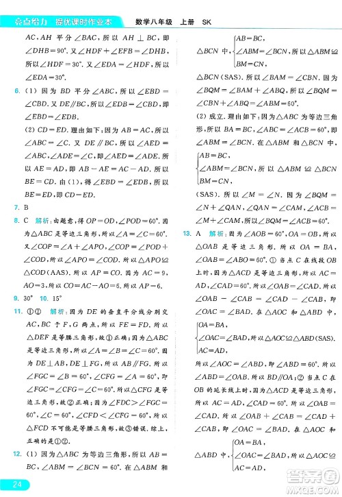 延边教育出版社2024年秋亮点给力提优课时作业本八年级数学上册苏科版答案 延边教育出版社2024年秋亮点给力提优课时作业本八年级数学上册苏科版答案