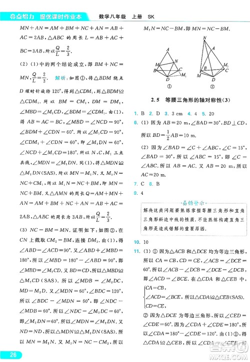 延边教育出版社2024年秋亮点给力提优课时作业本八年级数学上册苏科版答案 延边教育出版社2024年秋亮点给力提优课时作业本八年级数学上册苏科版答案