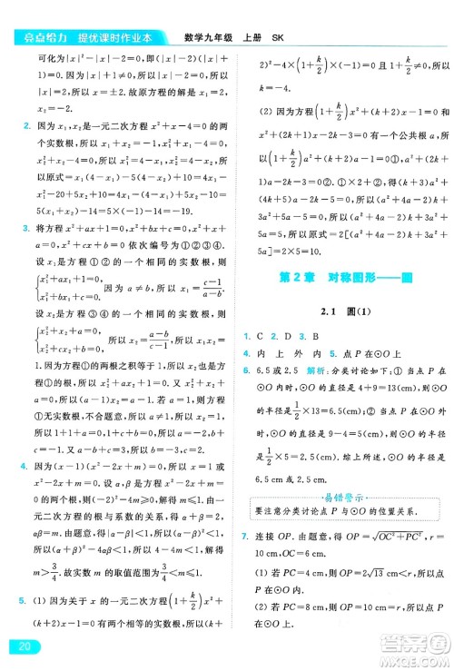 延边教育出版社2024年秋亮点给力提优课时作业本九年级数学上册苏科版答案
