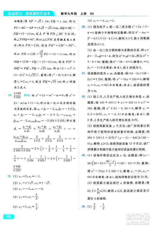 延边教育出版社2024年秋亮点给力提优课时作业本九年级数学上册苏科版答案