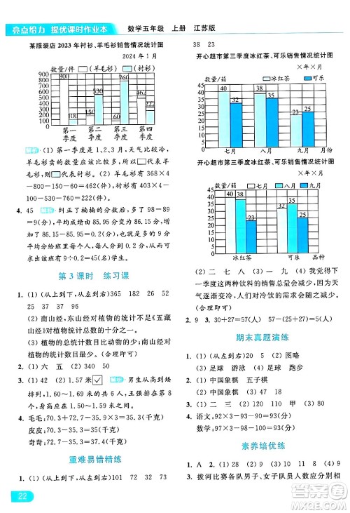 北京教育出版社2024年秋亮点给力提优课时作业本五年级数学上册江苏版答案