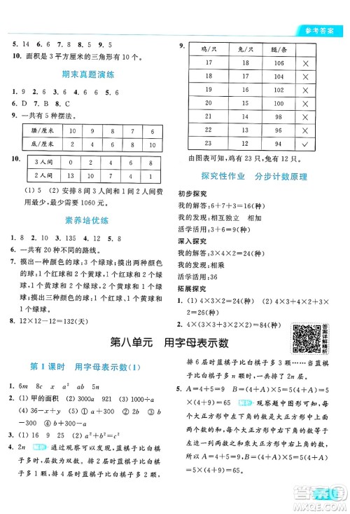 北京教育出版社2024年秋亮点给力提优课时作业本五年级数学上册江苏版答案