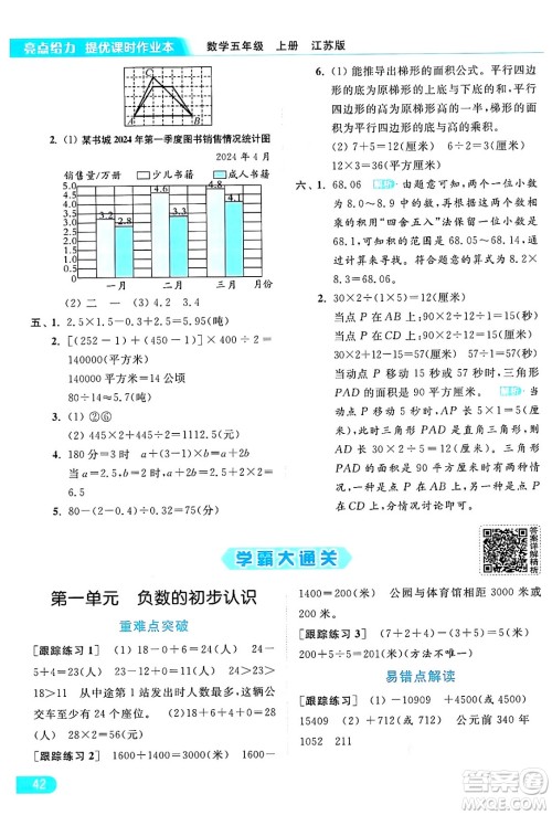 北京教育出版社2024年秋亮点给力提优课时作业本五年级数学上册江苏版答案