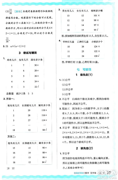 江西人民出版社2024年秋王朝霞创维新课堂五年级数学上册北师大版答案 江西人民出版社2024年秋王朝霞创维新课堂五年级数学上册北师大版答案