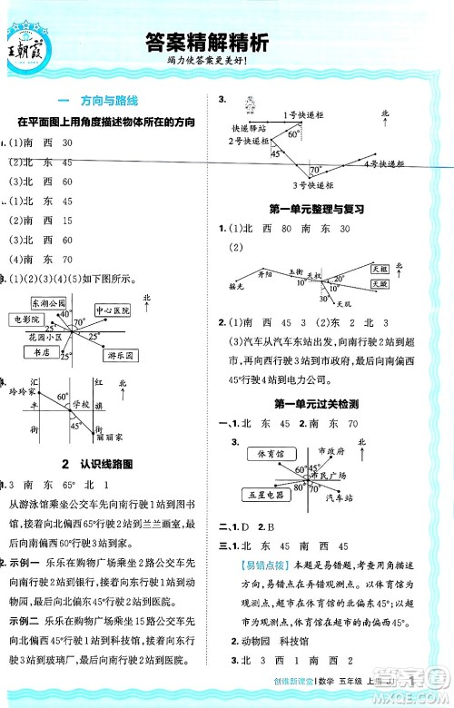 江西人民出版社2024年秋王朝霞创维新课堂五年级数学上册冀教版答案