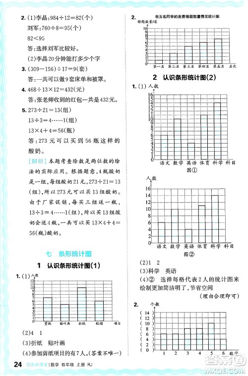 江西人民出版社2024年秋王朝霞创维新课堂四年级数学上册人教版答案