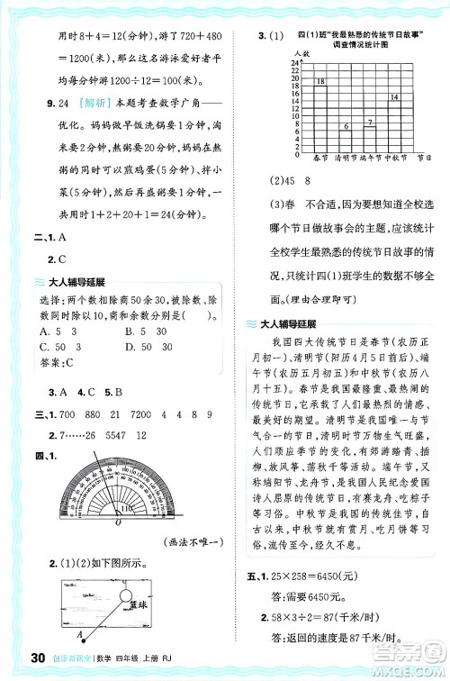 江西人民出版社2024年秋王朝霞创维新课堂四年级数学上册人教版答案