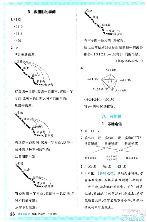 江西人民出版社2024年秋王朝霞创维新课堂四年级数学上册北师大版答案