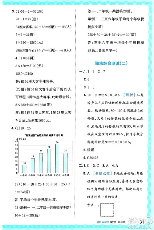 江西人民出版社2024年秋王朝霞创维新课堂四年级数学上册冀教版答案