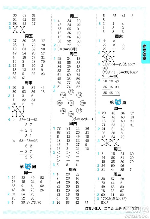 江西人民出版社2024年秋王朝霞口算小达人二年级数学上册人教版答案