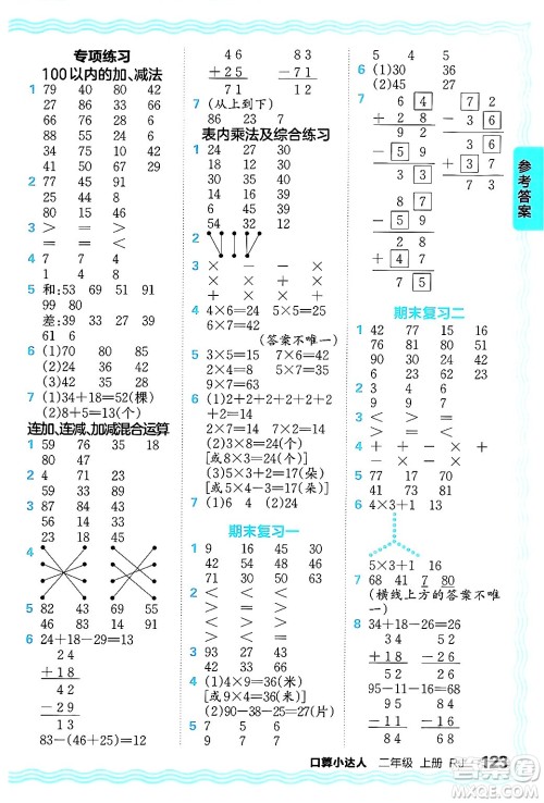 江西人民出版社2024年秋王朝霞口算小达人二年级数学上册人教版答案