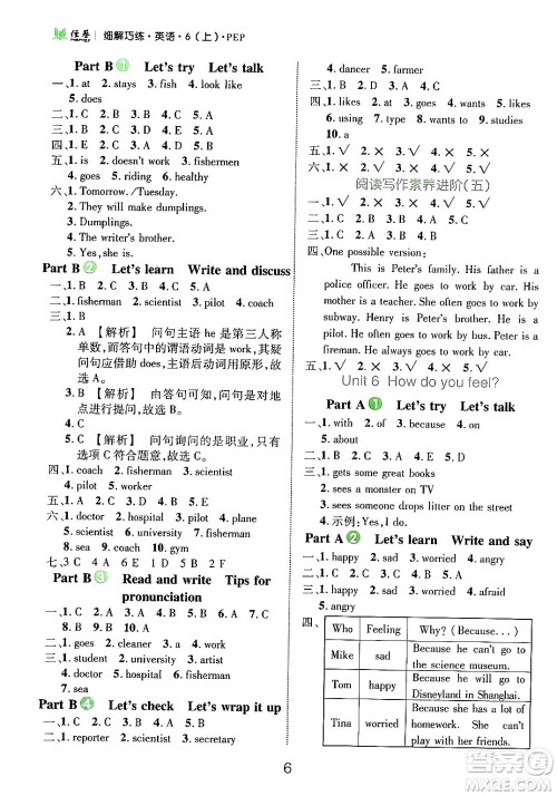 延边大学出版社2024年秋细解巧练六年级英语上册人教PEP版答案 延边大学出版社2024年秋细解巧练六年级英语上册人教PEP版答案