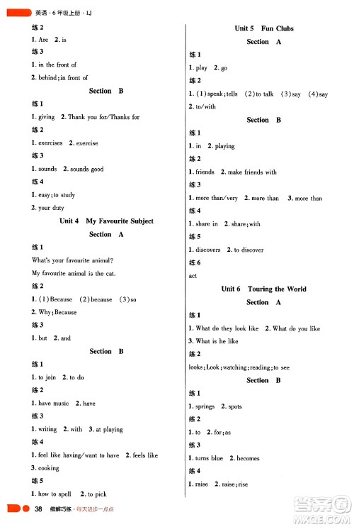 延边大学出版社2024年秋细解巧练六年级英语上册鲁科版答案
