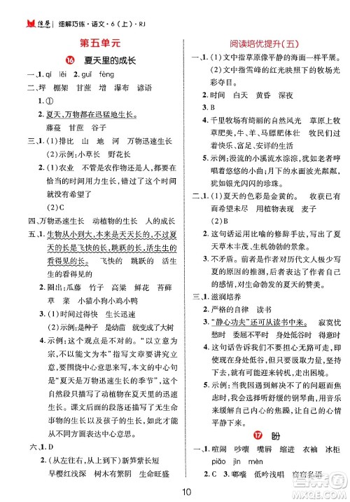 延边大学出版社2024年秋细解巧练六年级语文上册人教版答案 延边大学出版社2024年秋细解巧练六年级语文上册人教版答案