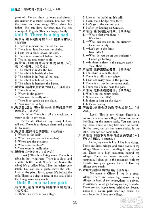 延边大学出版社2024年秋细解巧练五年级英语上册人教PEP版答案 延边大学出版社2024年秋细解巧练五年级英语上册人教PEP版答案