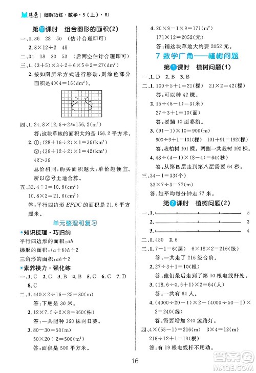 延边大学出版社2024年秋细解巧练五年级数学上册人教版答案