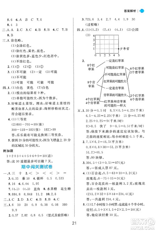 延边大学出版社2024年秋细解巧练五年级数学上册人教版答案