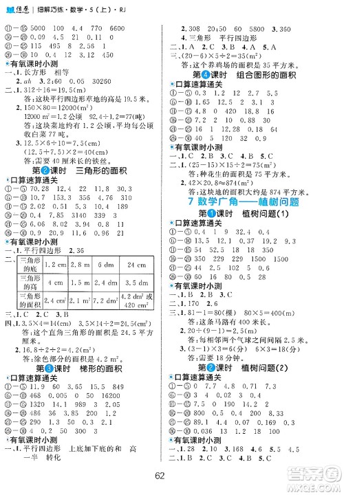 延边大学出版社2024年秋细解巧练五年级数学上册人教版答案