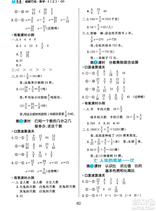 延边大学出版社2024年秋细解巧练五年级数学上册青岛版答案