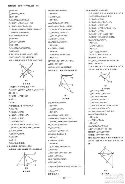 延边大学出版社2024年秋细解巧练九年级数学上册北师大版答案