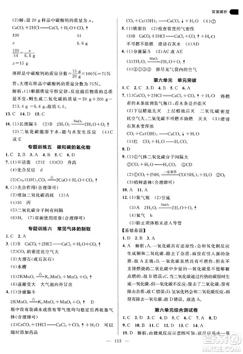 延边大学出版社2024年秋细解巧练九年级化学上册人教版答案