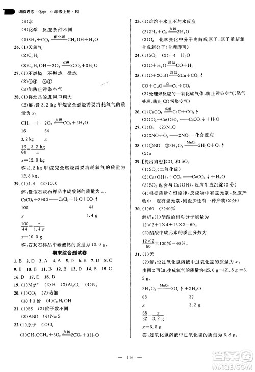 延边大学出版社2024年秋细解巧练九年级化学上册人教版答案