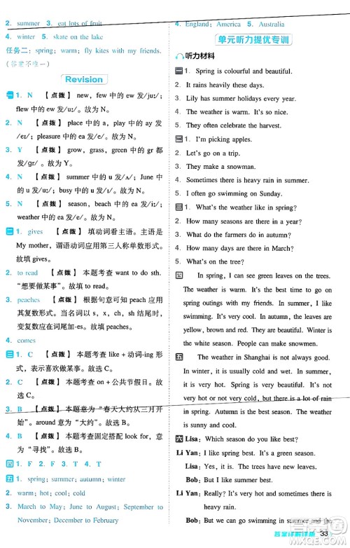 吉林教育出版社2024年秋综合应用创新题典中点六年级英语上册人教版答案