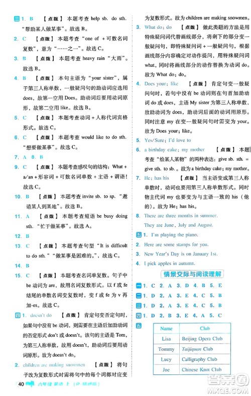 吉林教育出版社2024年秋综合应用创新题典中点六年级英语上册人教版答案 吉林教育出版社2024年秋综合应用创新题典中点六年级英语上册人教版答案