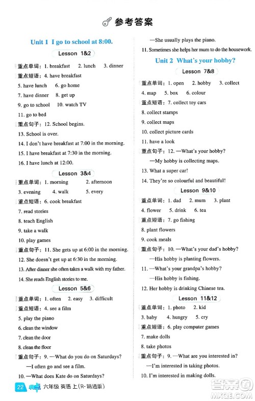 吉林教育出版社2024年秋综合应用创新题典中点六年级英语上册人教版答案 吉林教育出版社2024年秋综合应用创新题典中点六年级英语上册人教版答案