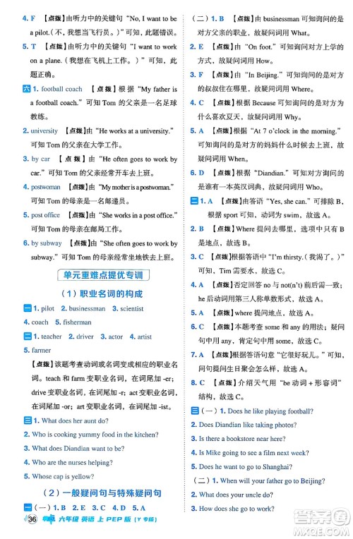 陕西师范大学出版总社有限公司2024年秋综合应用创新题典中点六年级英语上册人教PEP版吉林专版三起点答案 陕西师范大学出版总社有限公司2024年秋综合应用创新题典中点六年级英语上册人教PEP版吉林专版三起点答案