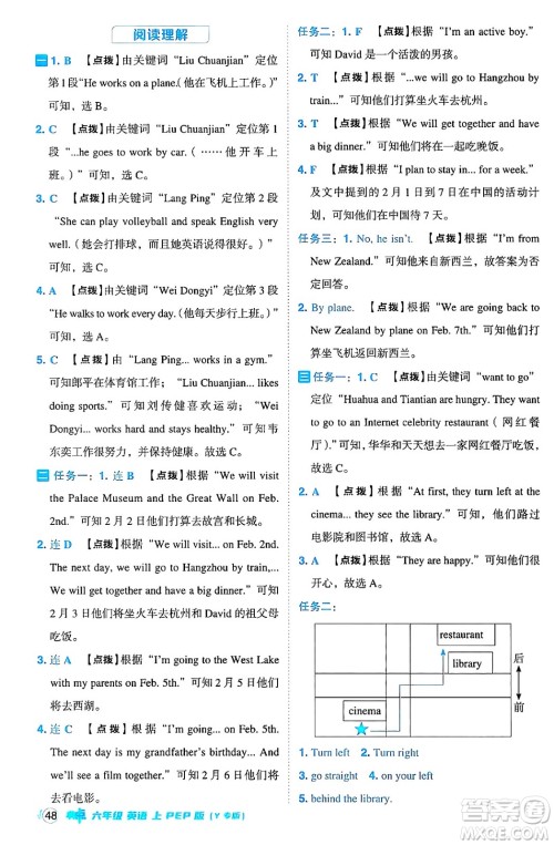 陕西师范大学出版总社有限公司2024年秋综合应用创新题典中点六年级英语上册人教PEP版吉林专版三起点答案