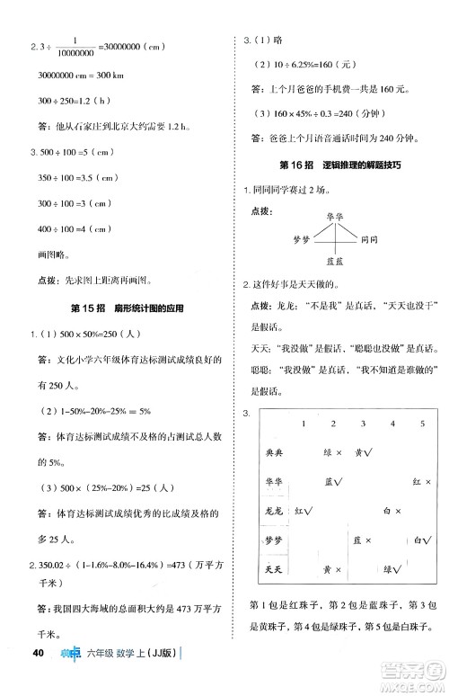 吉林教育出版社2024年秋综合应用创新题典中点六年级数学上册冀教版答案