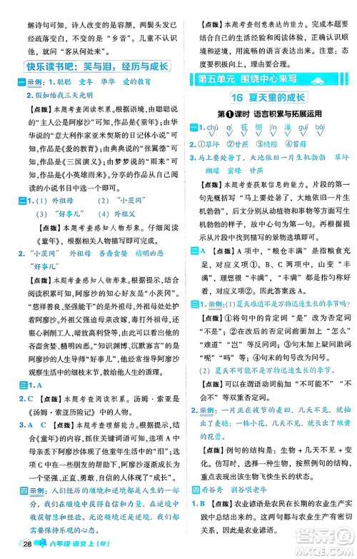吉林教育出版社2024年秋综合应用创新题典中点六年级语文上册人教版答案 吉林教育出版社2024年秋综合应用创新题典中点六年级语文上册人教版答案