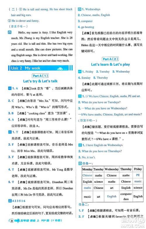 陕西师范大学出版总社有限公司2024年秋综合应用创新题典中点五年级英语上册人教PEP版答案 陕西师范大学出版总社有限公司2024年秋综合应用创新题典中点五年级英语上册人教PEP版答案