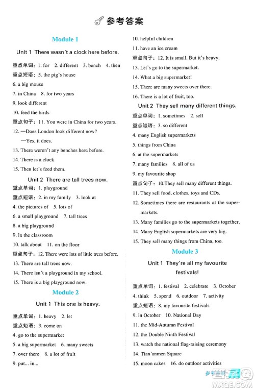 山西教育出版社2024年秋综合应用创新题典中点五年级英语上册外研版一起点答案 山西教育出版社2024年秋综合应用创新题典中点五年级英语上册外研版一起点答案