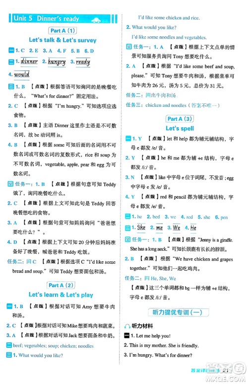 陕西师范大学出版总社有限公司2024年秋综合应用创新题典中点四年级英语上册人教PEP版吉林专版三起点答案