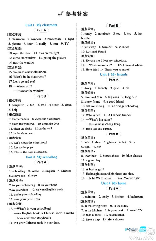 陕西师范大学出版总社有限公司2024年秋综合应用创新题典中点四年级英语上册人教PEP版吉林专版三起点答案