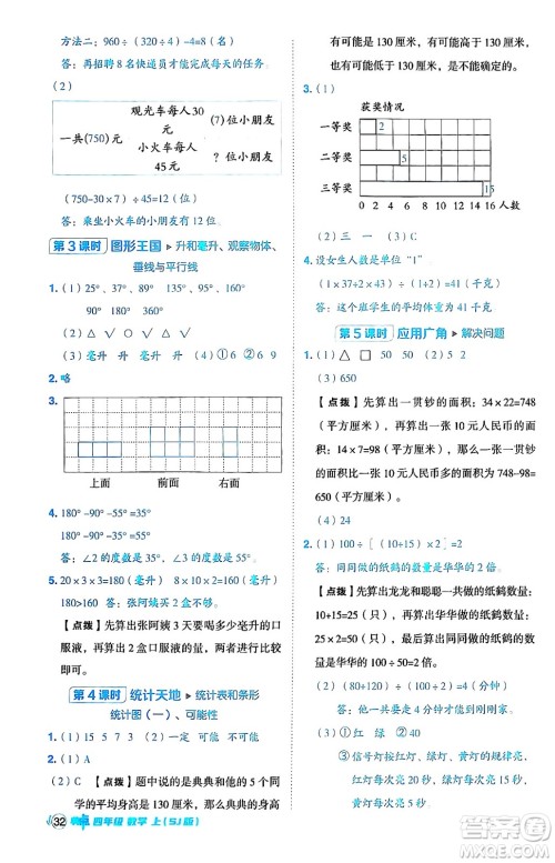 吉林教育出版社2024年秋综合应用创新题典中点四年级数学上册苏教版答案