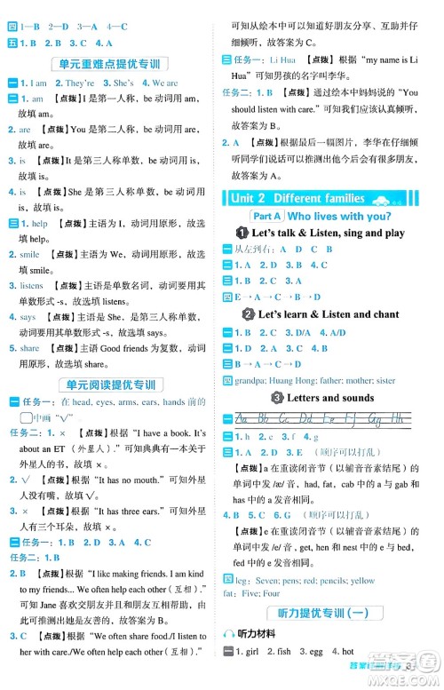 陕西师范大学出版总社有限公司2024年秋综合应用创新题典中点三年级英语上册人教PEP版吉林专版三起点答案