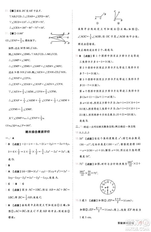 安徽教育出版社2024年秋综合应用创新题典中点七年级数学上册华师版答案