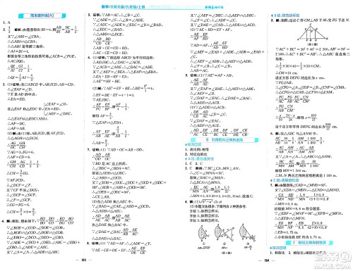 安徽教育出版社2024年秋新编基础训练九年级数学上册北师大版答案