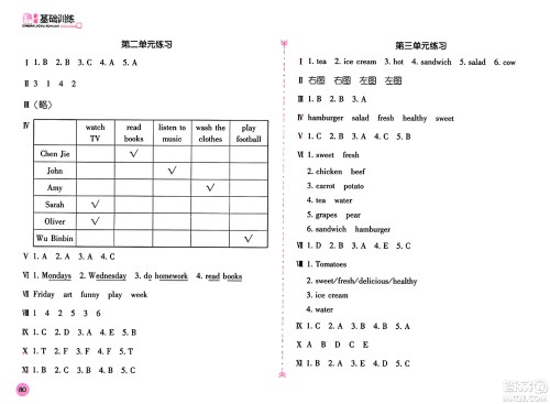 安徽少年儿童出版社2024年秋新编基础训练五年级英语上册人教版答案