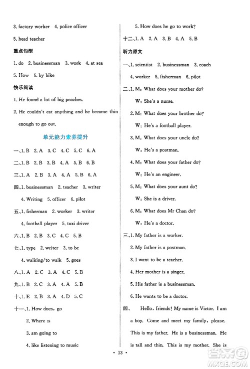 人民教育出版社2024年秋能力培养与测试六年级英语上册人教PEP版答案 人民教育出版社2024年秋能力培养与测试六年级英语上册人教PEP版答案