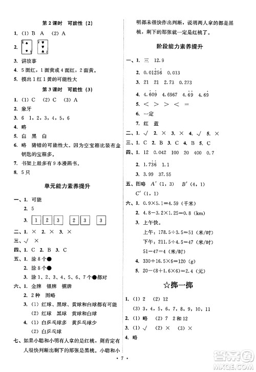 人民教育出版社2024年秋能力培养与测试五年级数学上册人教版答案